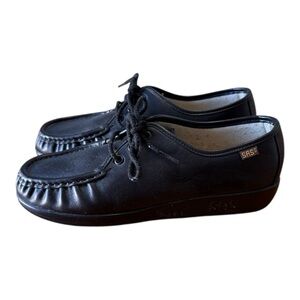 SAS Siesta Black Leather Handsewn Oxfords Moc Toe Shoes - Womens Size 7W